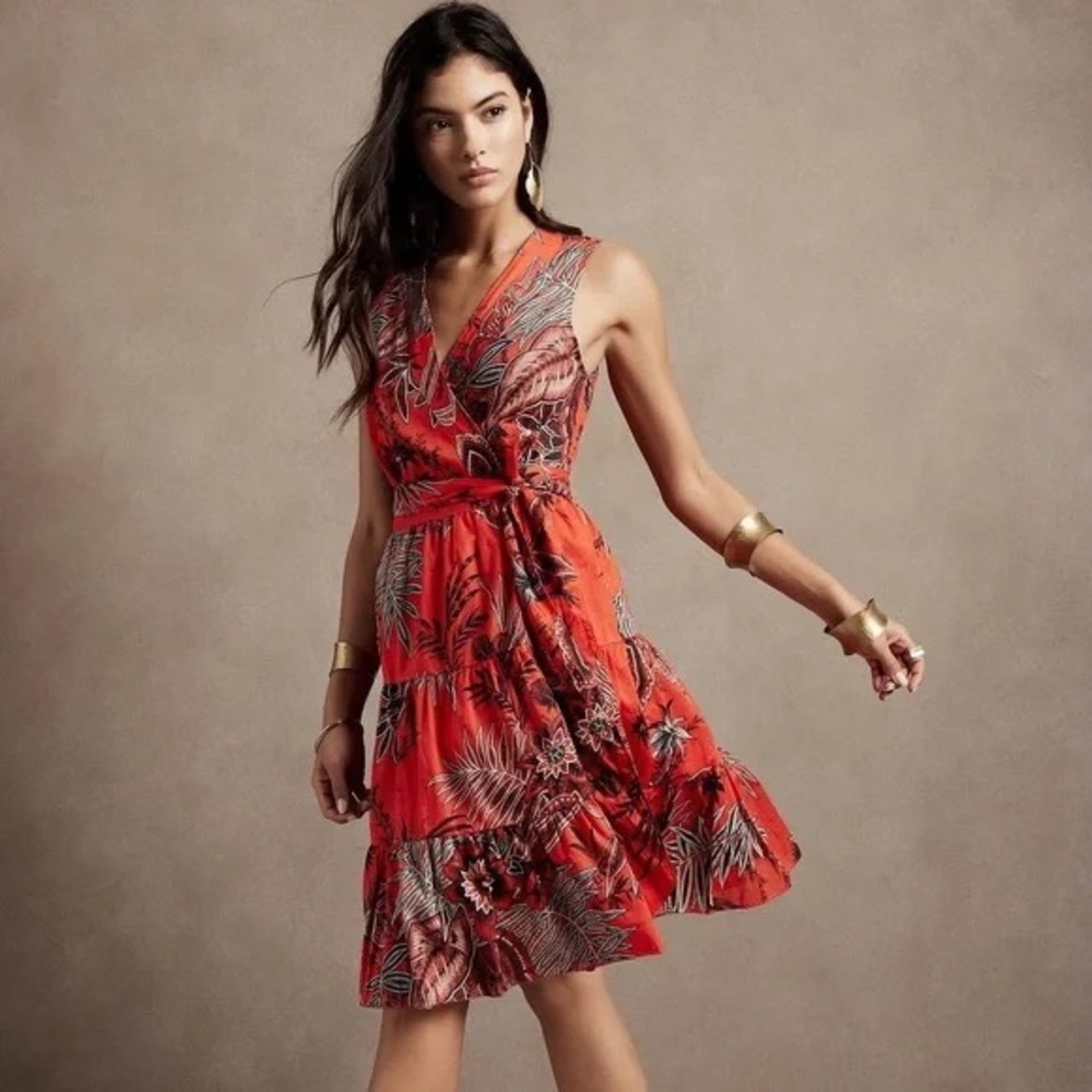Banana Republic Stampa Mini Wrap Dress Red Floral